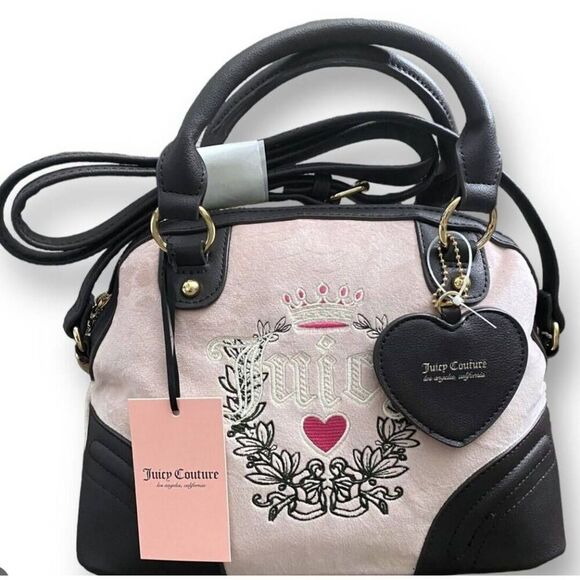 NWT~JUICY COUTURE Pink Diamond Velour Heritage Dome Satchel Handbag Purse - Picture 1 of 5